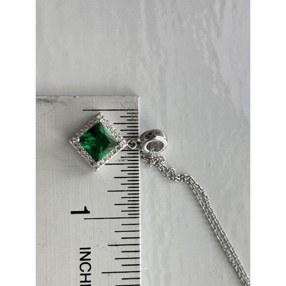 Sterling Silver Necklace With Green Square Gemstone Pendant & Clear Crystal Acce - Picture 4 of 4